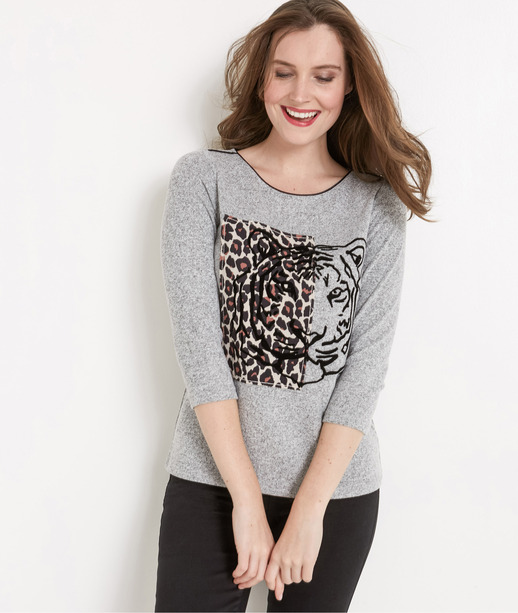T-shirt femme imprimé tigre GRIS