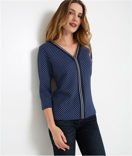 Sweat femme à pois décolleté V MARINE