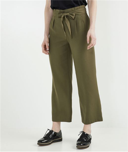 Pantalon femme paper bag KAKI