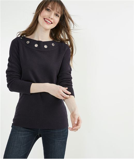 Pull femme avec oeillets MARINE