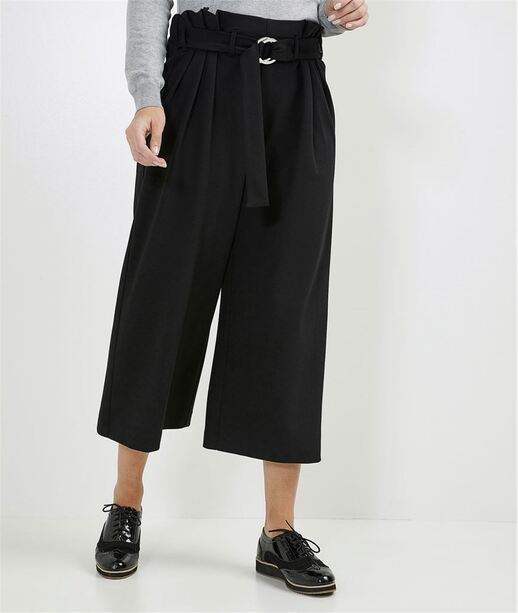 Pantalon femme large paper bag NOIR
