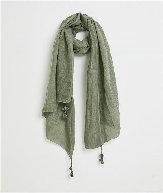 Foulard femme kaki ajouré avec pompons KAKI