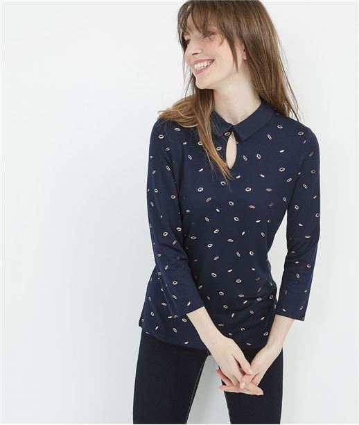 T-shirt imprimé avec col chemise MARINE
