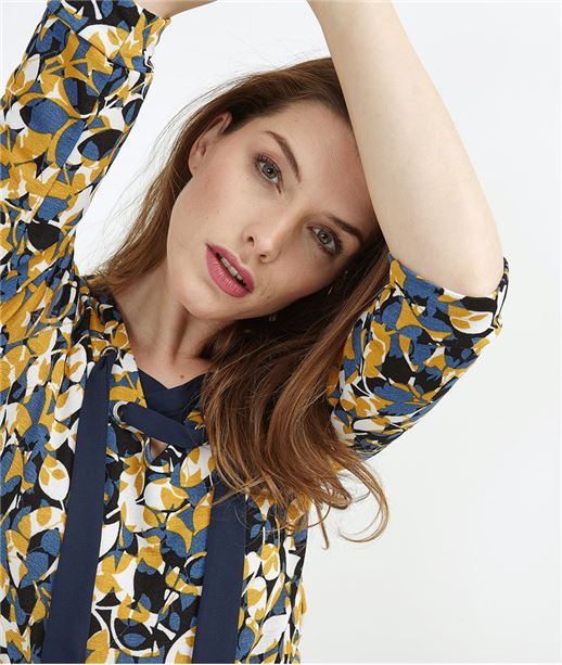 T-shirt femme imprimé avec ruban MARINE