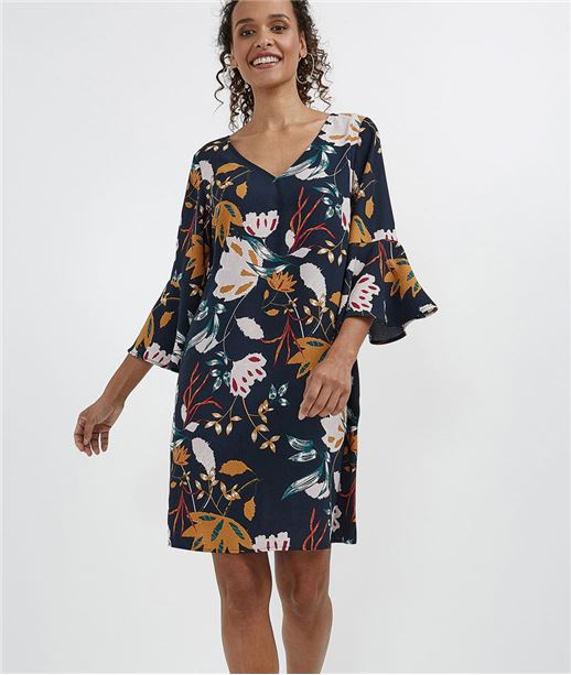 Robe femme imprimée manches volantées MARINE