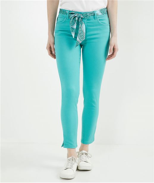 Pantalon 7/8ème de couleur avec ceinture MENTHE