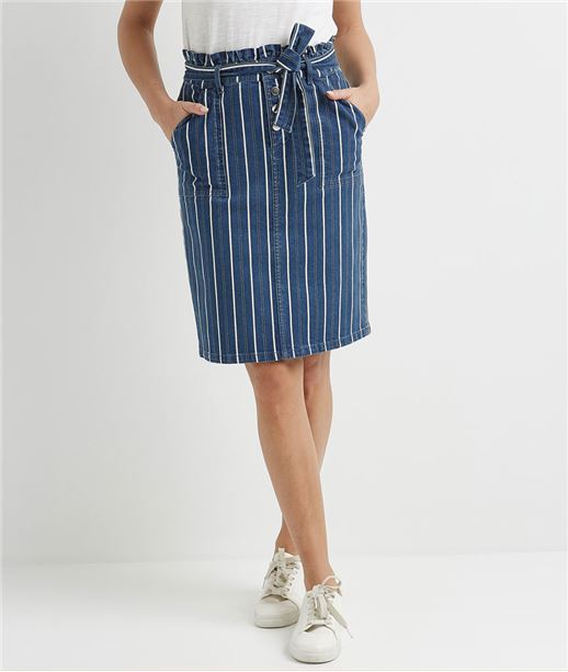 Jupe denim femme à rayures RAYE BEIGE