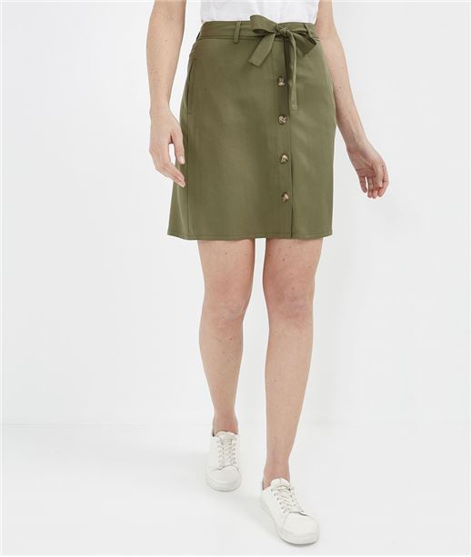 Jupe femme en tencel kaki avec boutons KAKI
