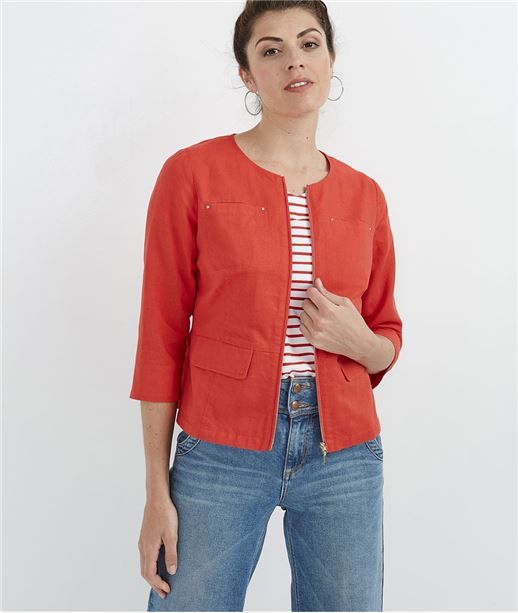 Veste femme courte en lin ROUGE