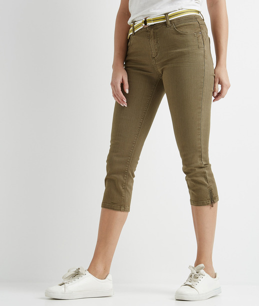 Corsaire femme de couleur avec ceinture KAKI