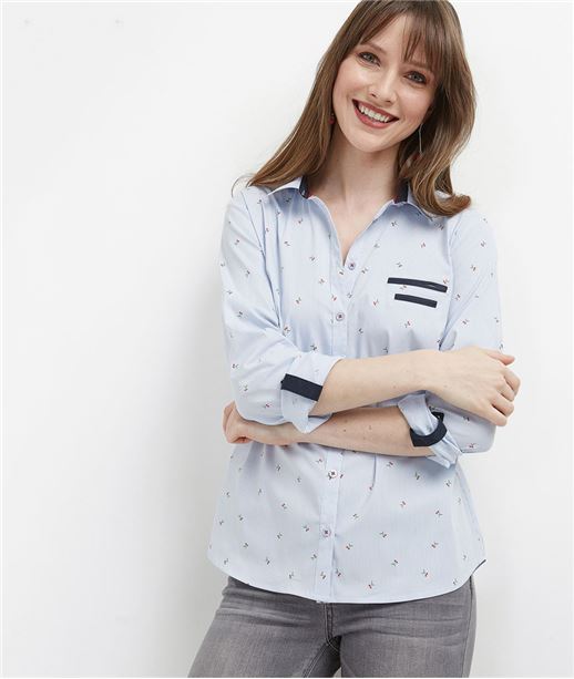 Chemisier femme structuré et imprimé RAYURE BLEU