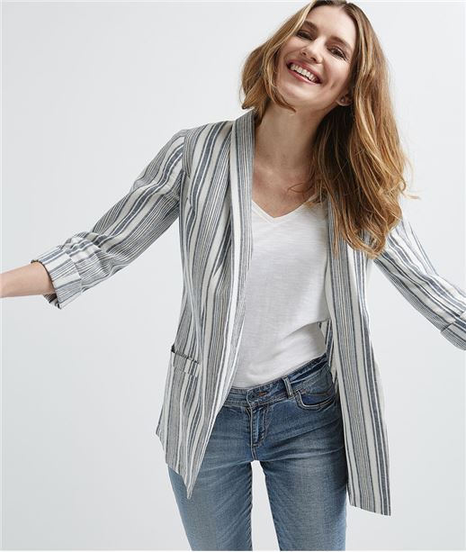 Veste femme fluide mélange coton et lin BLEU