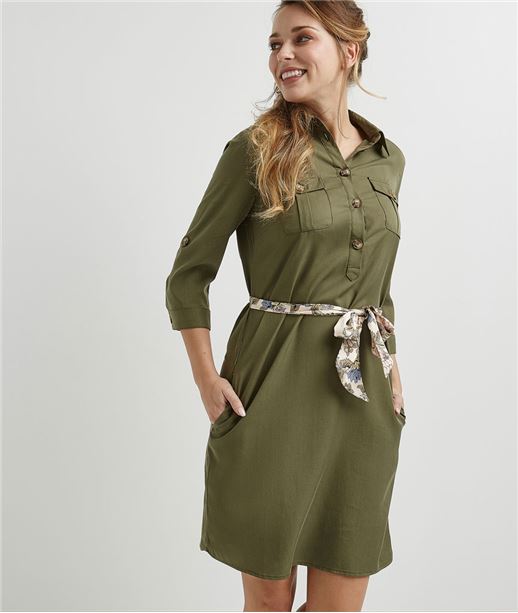 Robe femme saharienne avec foulard KAKI