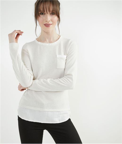 T-shirt femme beige avec col victorien BEIGE