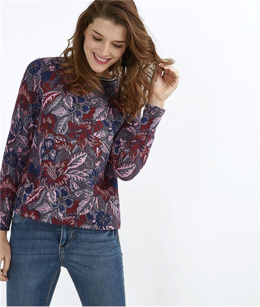 Sweat femme en jacquard avec fleurs VIOLET