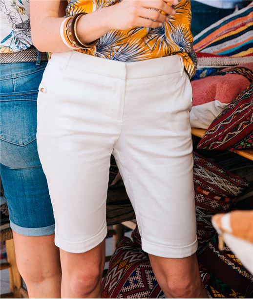 Bermuda en satin de coton uni BLANC