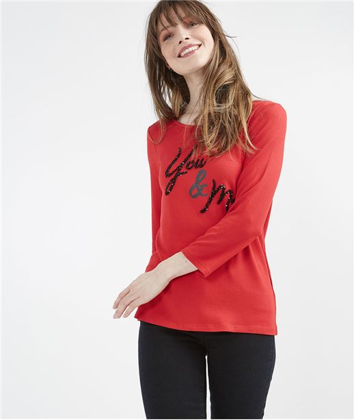 T-shirt femme rouge avec message ROUGE