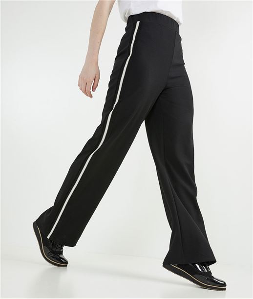 Pantalon femme large avec bandes côté NOIR
