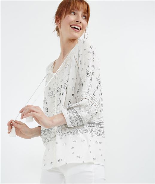 Blouse fluide imprimée manches 3/4 IMP.NOIR