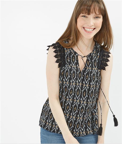 Blouse femme sans manches imprimée IMPRIME FOND NOIR