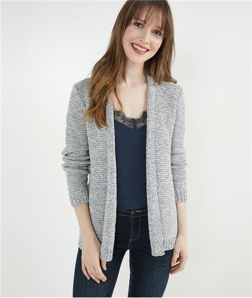 Gilet femme long dos ajouré BLEU