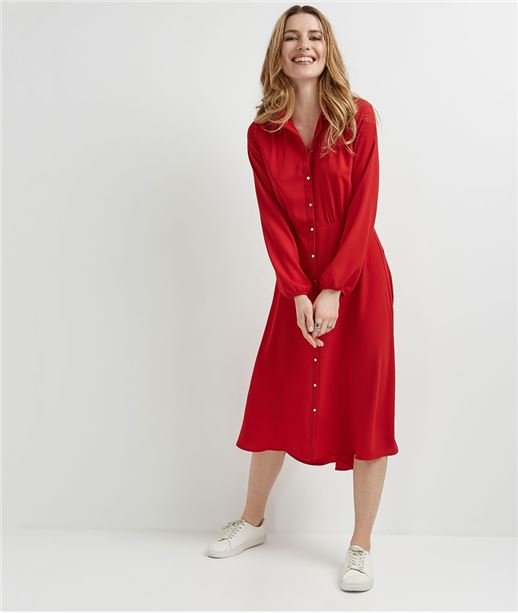 Robe chemise rouge longue ROUGE