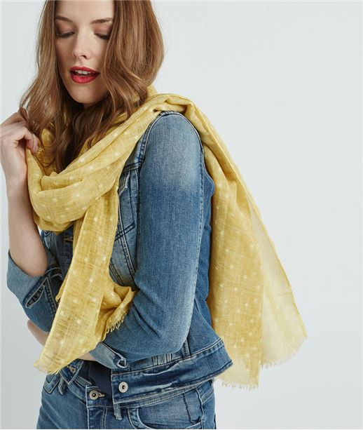 Foulard femme jaune à pois blancs JAUNE