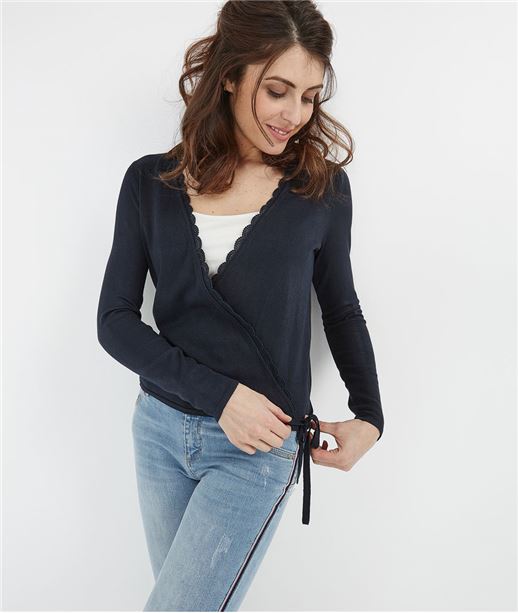 Gilet femme forme cache-coeur MARINE