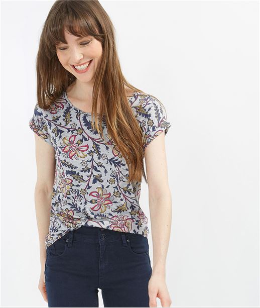T-shirt femme imprimé fleuri MARINE