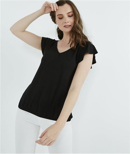 T-shirt femme uni base élastiquée NOIR