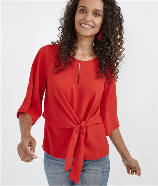 Blouse femme unie nouée devant ROUGE
