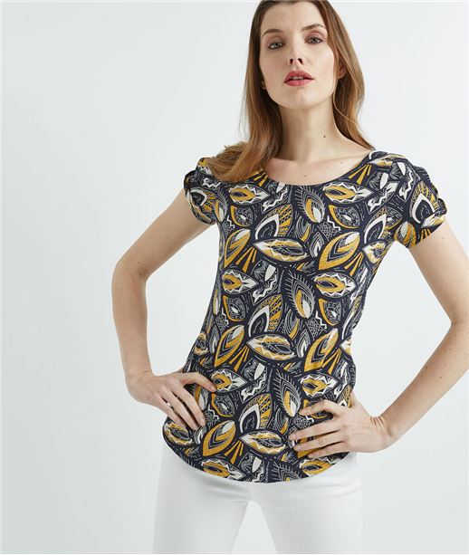 T-shirt marine imprimé jaune et blanc MARINE