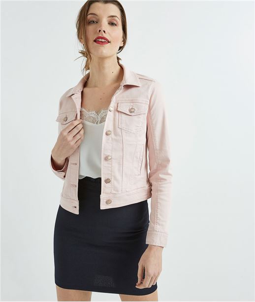 Veste femme en jean rose pâle ROSE