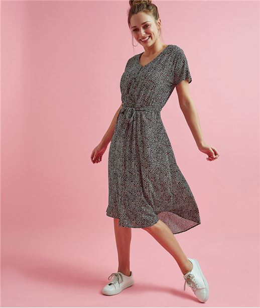 Robe femme mi-longue imprimée ECRU