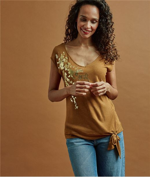 T-shirt femme caramel imprimé fleurs CARAMEL