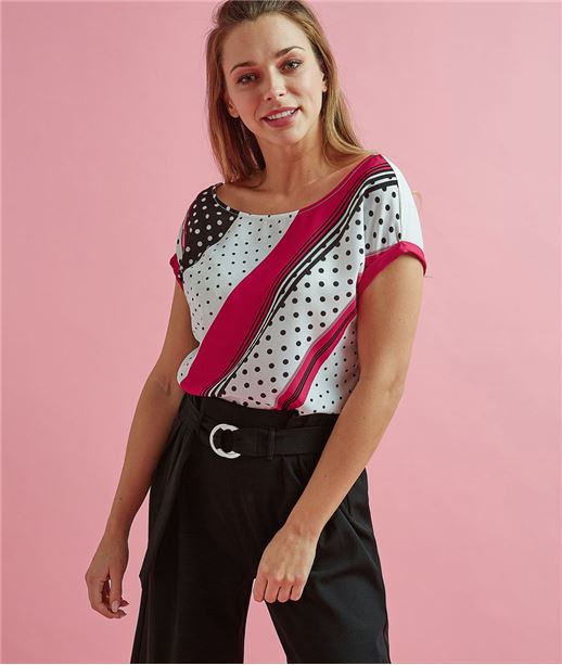 T-shirt femme rayures et pois ECRU