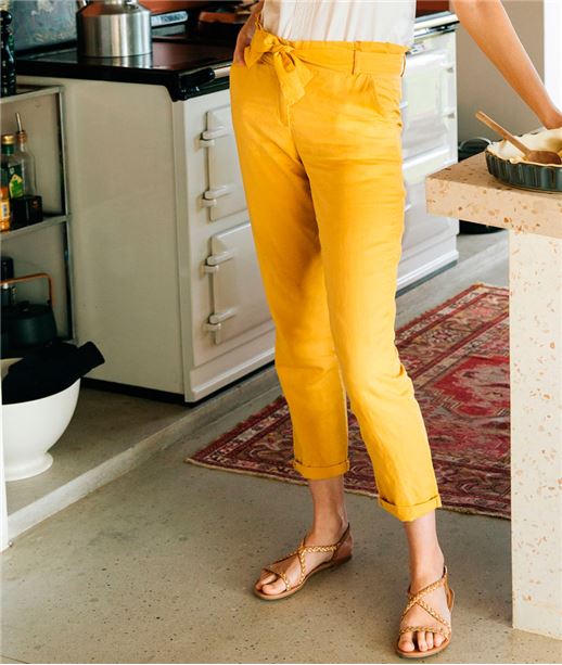 Chino femme en lin de couleur CURRY