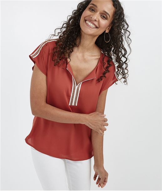 Blouse manches courtes avec galons TERRACOTA