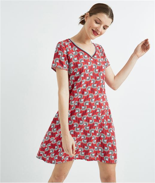 Robe femme imprimée manches courtes ROUGE