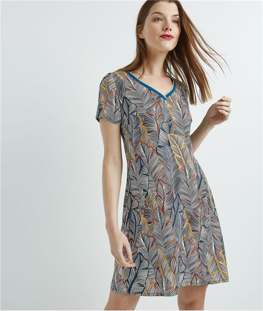 Robe femme imprimée manches courtes BLEU