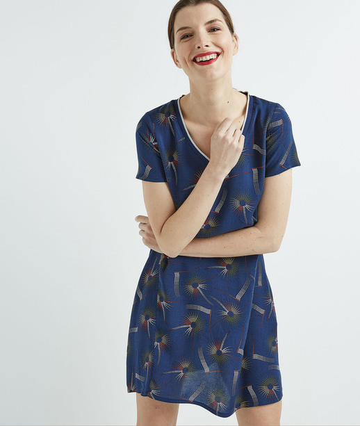 Robe femme imprimée manches courtes MARINE
