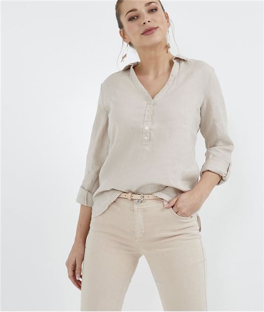 Blouse 100% lin col chemise SABLE