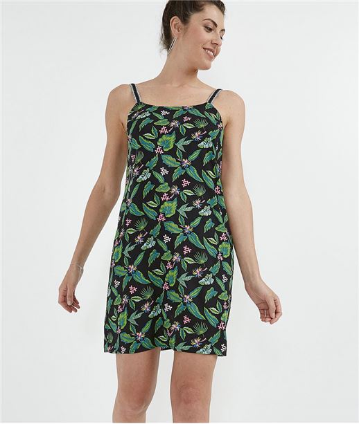 Robe imprimé à bretelles longueur genoux NOIR
