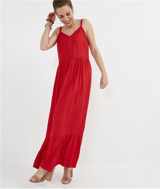 Robe rouge longue à bretelles ROUGE