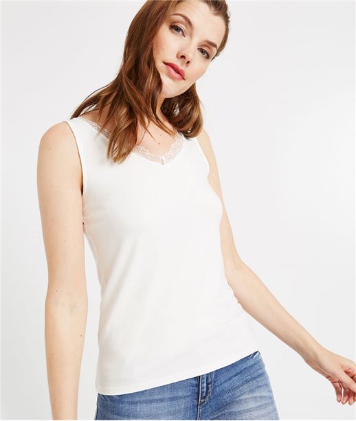 Top col V en dentelle ECRU