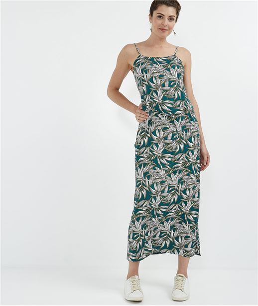 Robe longue imprimée à bretelles VERT