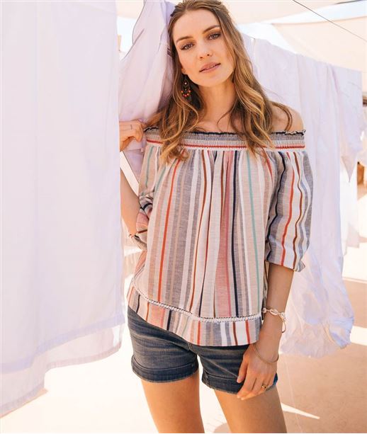 Blouse col Bardot rayée multicolore MULTICOLORE