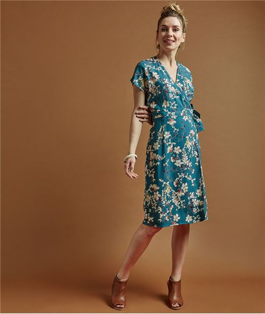 Robe femme cache-coeur imprimé fleuri BLEU