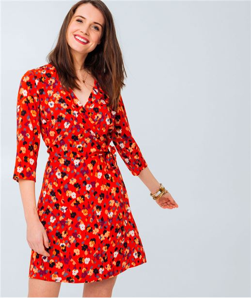 Robe femme cache-coeur imprimée ROUGE