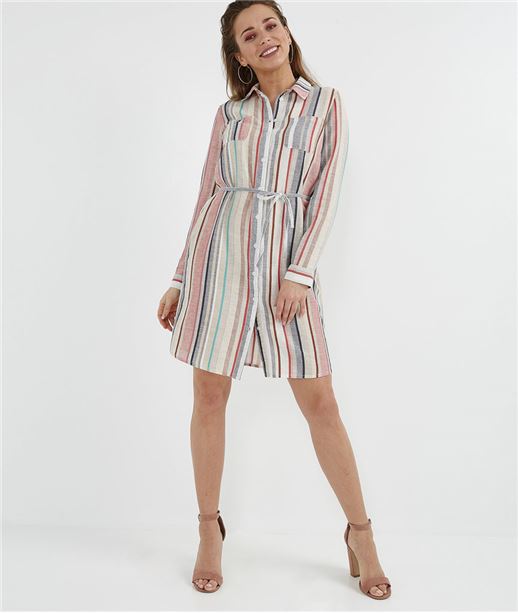 Robe chemise 100% coton rayée MULTICOLORE